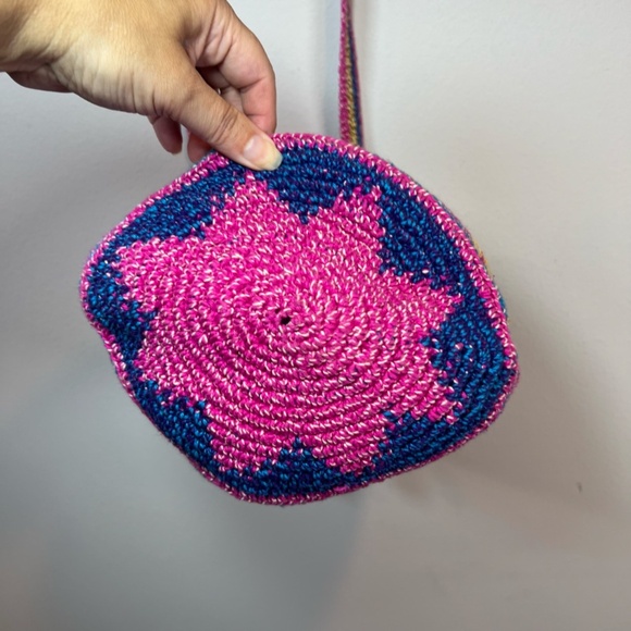 Wayuu Woven Bucket Bag Purse Pink Yellow Wood Bead Animal Print Cinch Close Boho - Picture 7 of 13